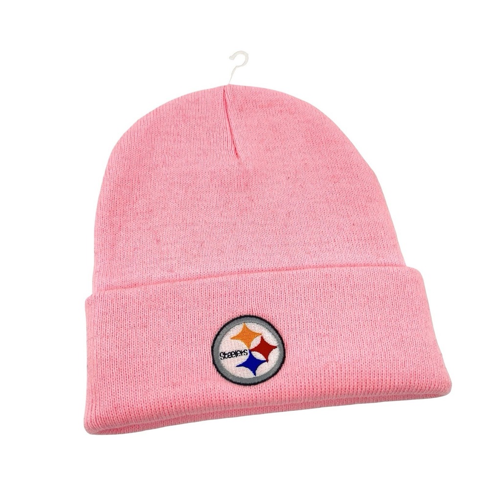 Pittsburgh Steelers Pink Cuffed Knit Beanie Hat Embroidered Logo Unisex
